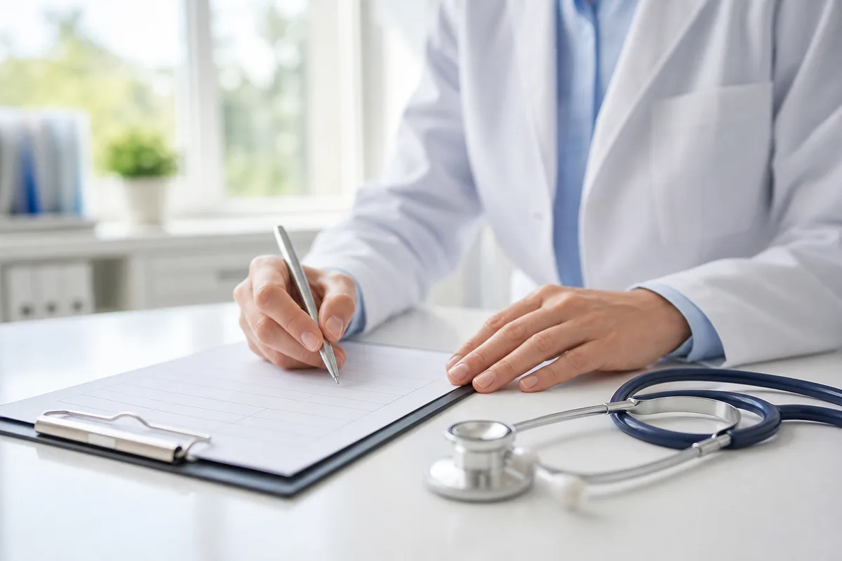 Consultation médicale avec ordonnance d&rsquo;activité physique adaptée posée sur le bureau